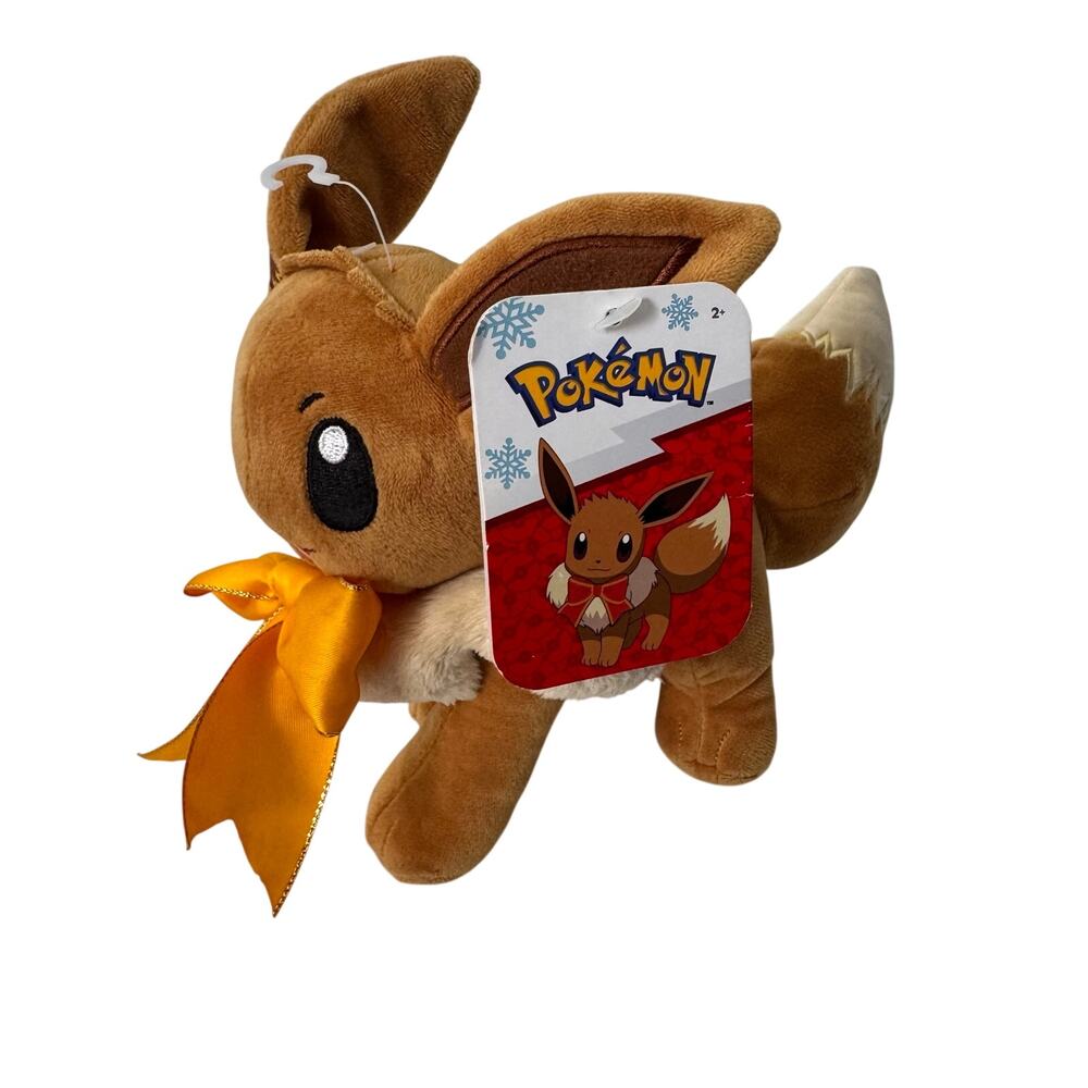 Pokemon Eevee Plush Yellow Bow Winter Holiday Edition Stuffed Animal Collectable